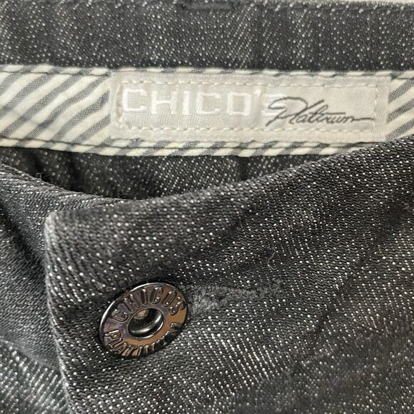 Chico’s Platinum Jeans Size 1 M/8 Black Wash Denim STRATTON MR Trouser Wide Leg - Picture 8 of 11